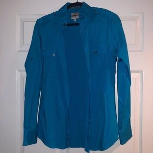 EXPRESS Fitted 1MX MK2 Blue Dress Shirt